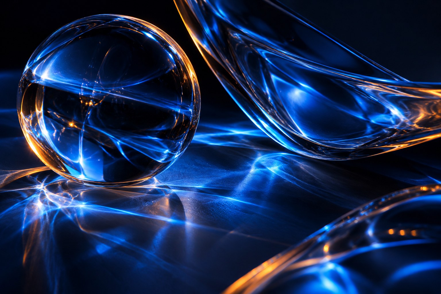 Abstract study of blue and orange light through glass